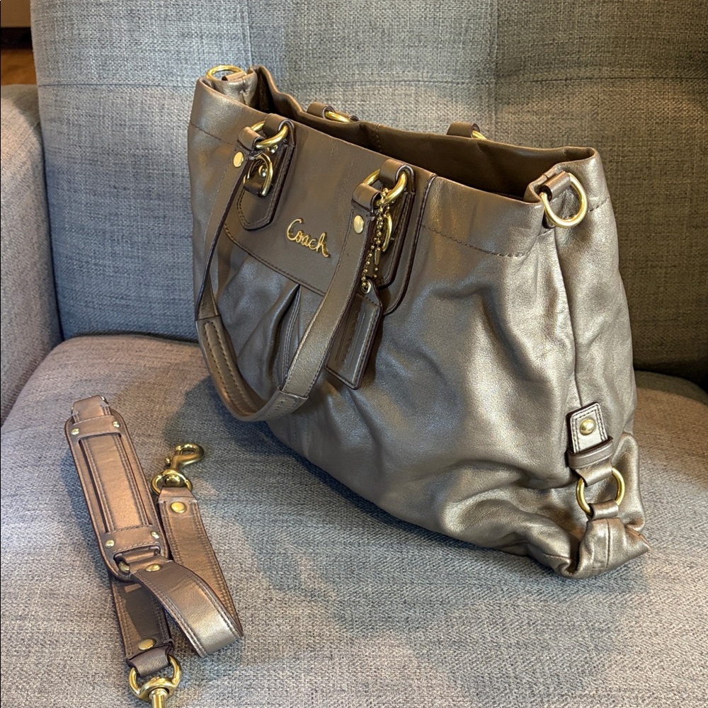 COACH Ashley Metallic Bronze Leather Carryall Satchel Bag (F15513) — NWOT - Picture 7 of 10